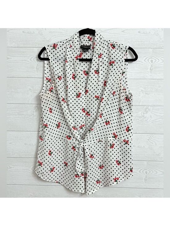 Liz Claiborne Tops - Liz Claiborne Career Women’s White Polka Dot5 Floral Sleeveless Blouse. Size L